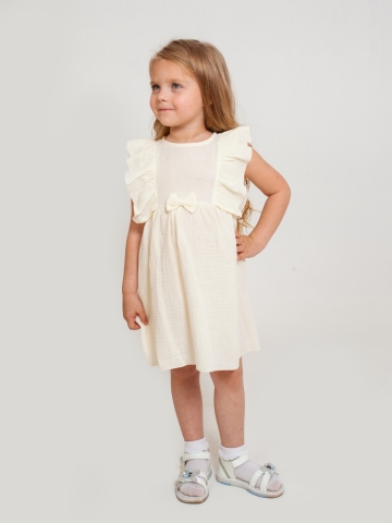 Купить 322-СЛ. Платье из муслина детское, хлопок 100% сливочный, р. 98,104,110,116 в Южно-Сахалинске