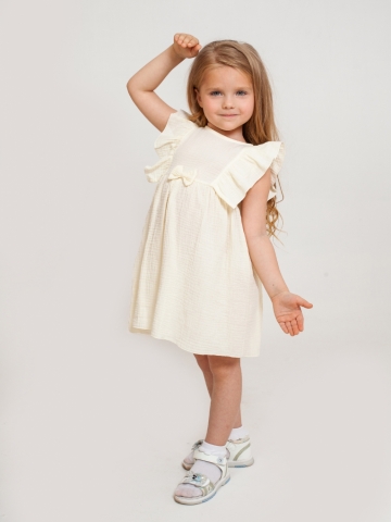 Купить 322-СЛ. Платье из муслина детское, хлопок 100% сливочный, р. 74,80,86,92 в Южно-Сахалинске