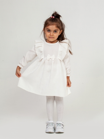 Купить 321-МО. Платье из муслина детское, хлопок 100% молочный, р. 74,80,86,92 в Южно-Сахалинске
