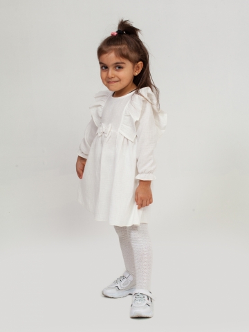 Купить 321-МО. Платье из муслина детское, хлопок 100% молочный, р. 98,104,110,116 в Южно-Сахалинске