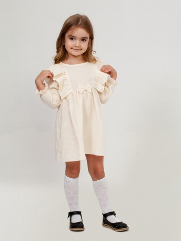 Купить 321-СЛ. Платье из муслина детское, хлопок 100% сливочный, р. 98,104,110,116 в Южно-Сахалинске