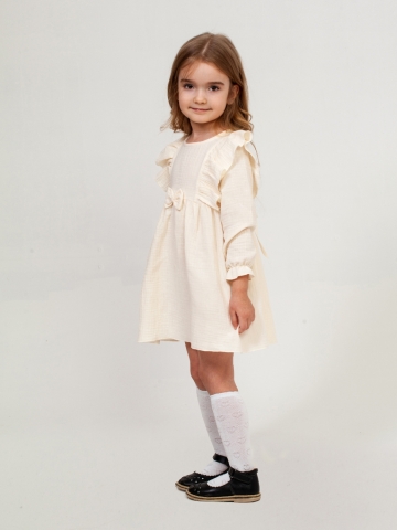 Купить 321-СЛ. Платье из муслина детское, хлопок 100% сливочный, р. 74,80,86,92 в Южно-Сахалинске