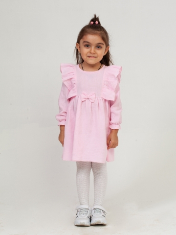 Купить 321-Р. Платье из муслина детское, хлопок 100% розовый, р. 98,104,110,116 в Южно-Сахалинске