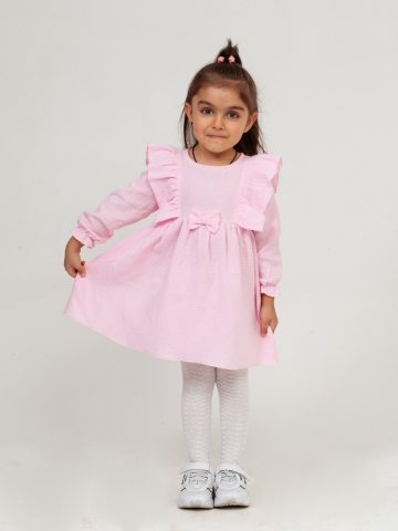 Купить 321-Р. Платье из муслина детское, хлопок 100% розовый, р. 74,80,86,92 в Южно-Сахалинске
