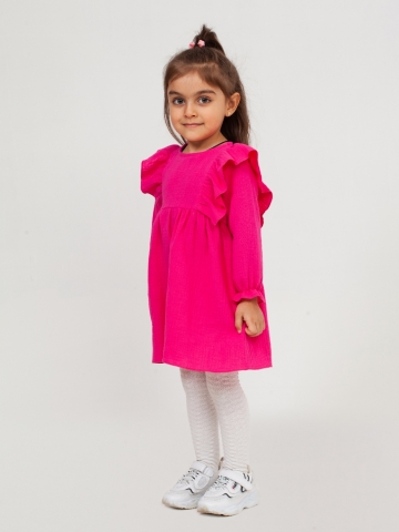 Купить 321-Ф. Платье из муслина детское, хлопок 100% фуксия, р. 74,80,86,92 в Южно-Сахалинске